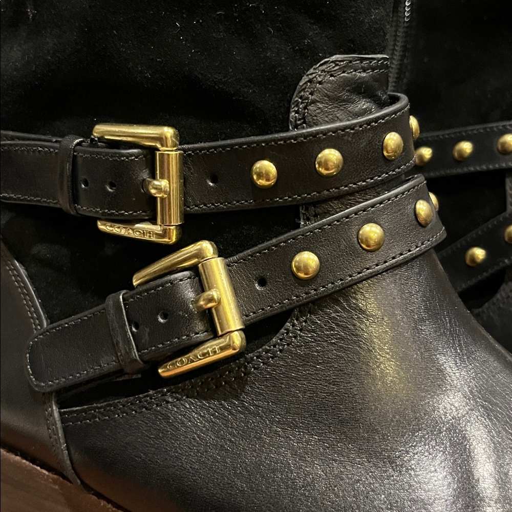 Coach Black Leather Ankle Boots with gold details - Picture 3 of 8